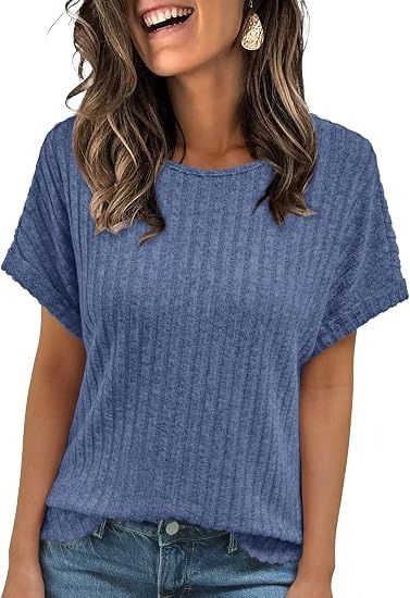 Blue Ribbed Short Sleeve Top image 1